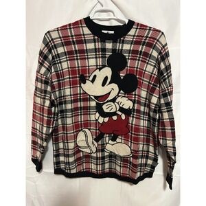 Disney Spirit Jersey Mickey Mouse‎ Plaid Sweater Walt Disney World Red Black S